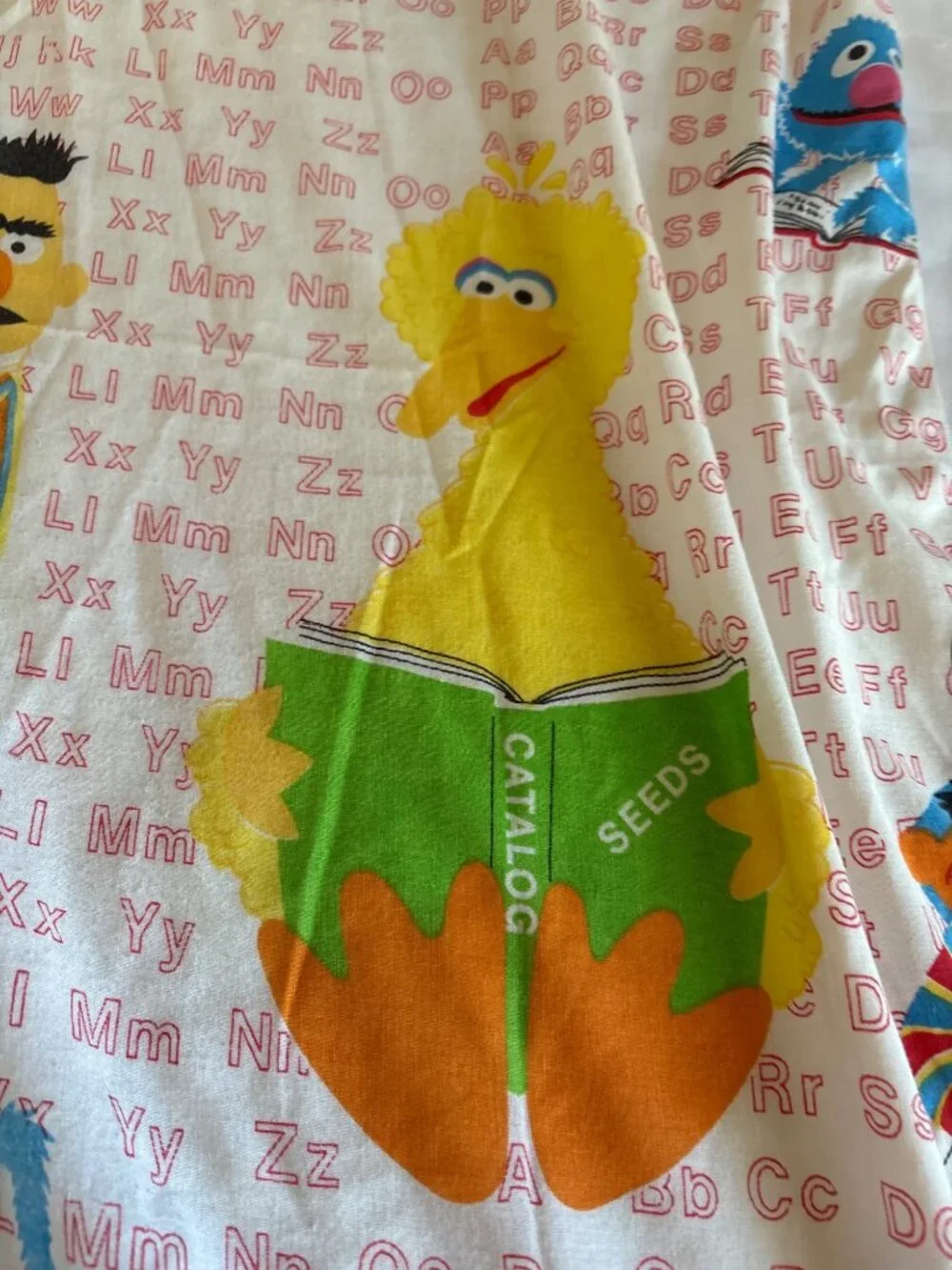 Vintage Sesame Street Alphabet Fitted Sheet Twin Size Big Bird Cookie Cutter